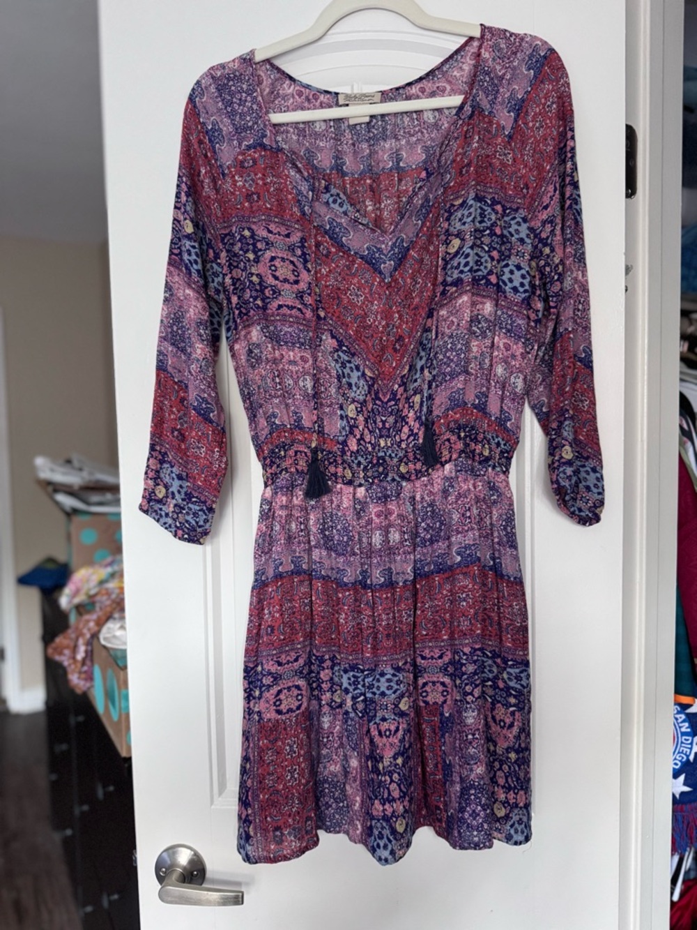 Lucky Brand Pink and Purple Paisley V-Neck Mini Dress